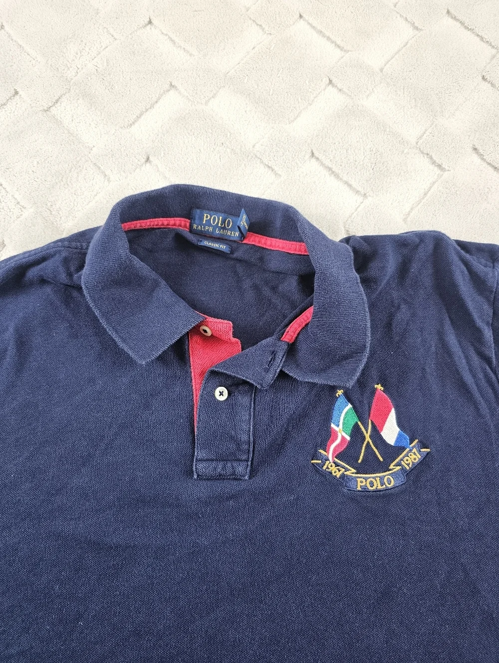 Polo Ralph Lauren Classic Fit Polo Shirt Mens 2XL Navy with Multicolor Crest